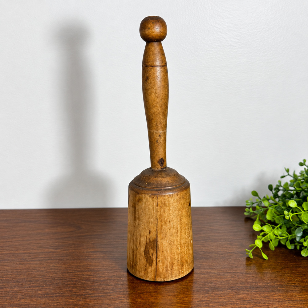 Antique Primitive Wooden Masher Pounder Bell Shaped Kitchen Tool Rustic